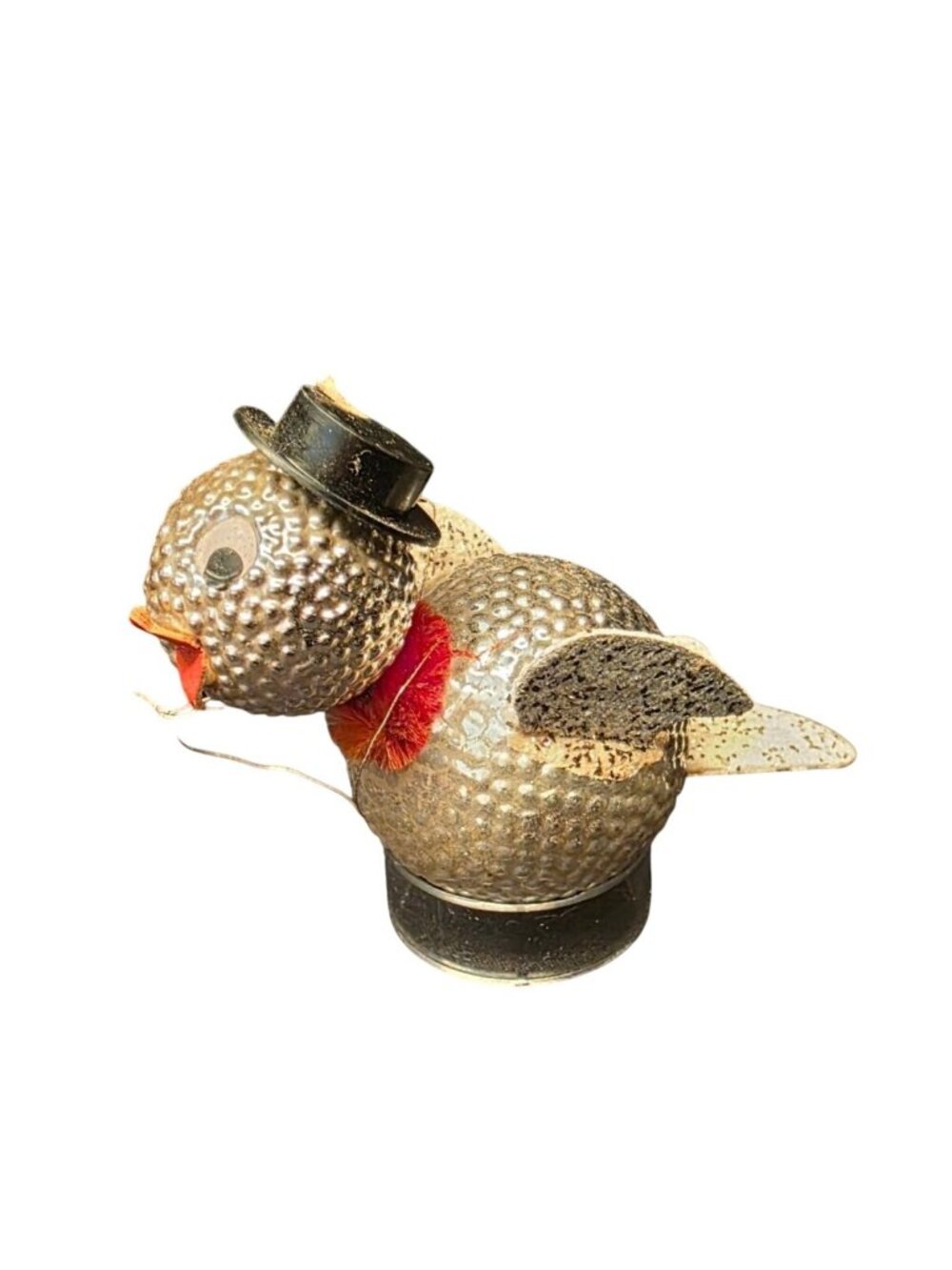 Vintage Bumpy Bird Putz Christmas Ornament w Top Hat Retro Kitschy Holiday